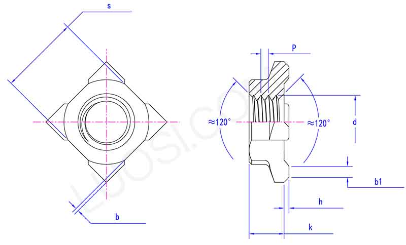 Type B Square Weld Nuts parameter